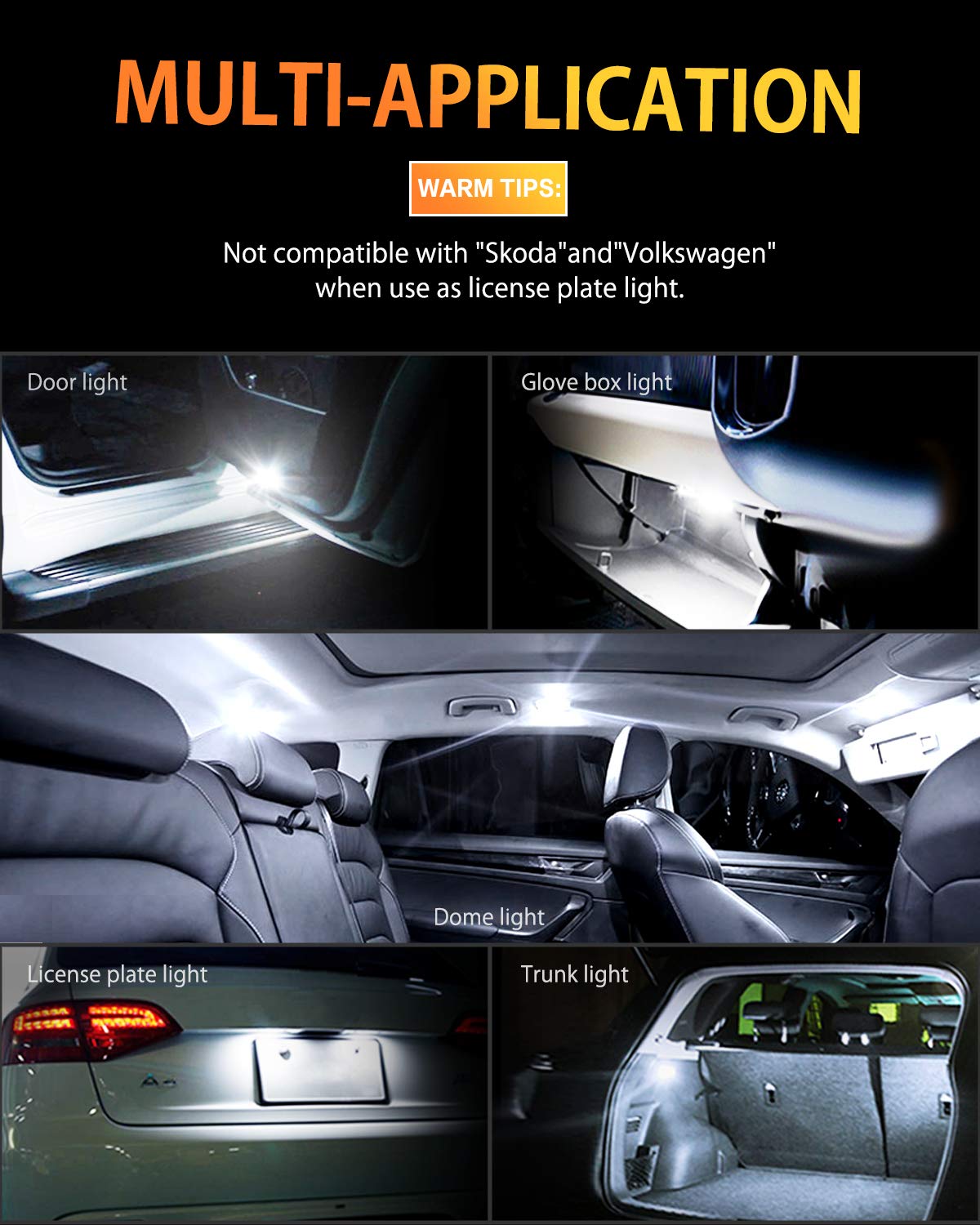 OXILAM 194 bombillas LED, ampliamente utilizadas como luces de placa de matrícula, marcador de cortesía, 6000 K, blanco con chips de alta potencia para bombillas LED T10 168 2825 (10 unidades)
