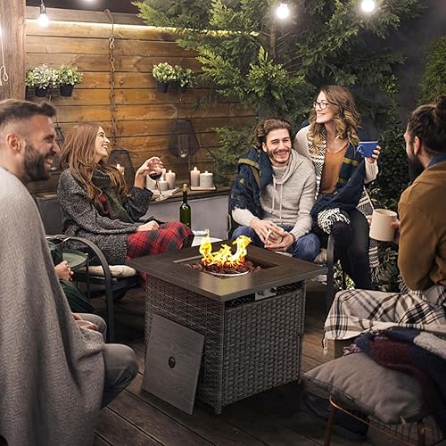 Miniatura 2 de HUMMUH Mesa cuadrada de propano de 30 pulgadas, fogata de gas al aire libre de 50,000 BTU con tapa y roca de lava, mesa de acero 2 en 1 para porche,