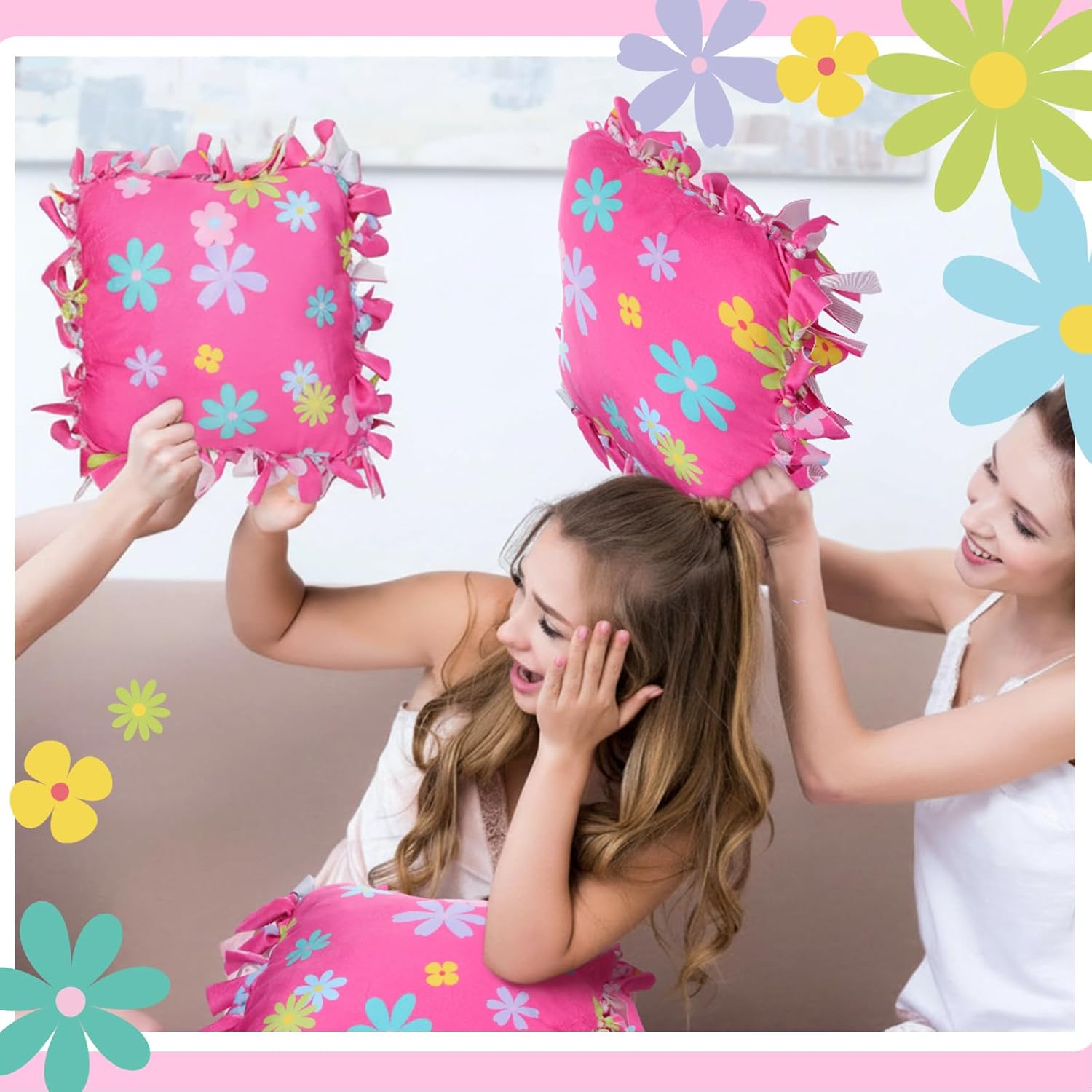 Chunful 6 Sets Spring Flower Tied Pillow Craft Kit DIY Flower Pillow Craft Gifts with Colorful Floral for Spring Summer Home Decor VBS Favors