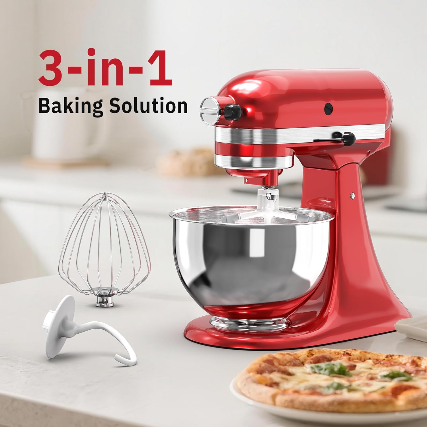 Flex Edge Beater 3Pcs for KitchenAid Mixer Attachments and Accessories Compatible with 4.5-5 Quart Tilt-Head Stand Mixers (K45WW 6-Wire Whip, 4.5-5QT Flat Beater Paddle, 4.5-5QT Dough Hook Attachment)