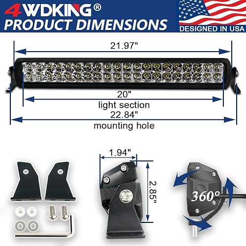 Miniatura 5 de 4WDKING Barra de luz LED de doble fila de 20 pulgadas + arnés de cableado femenino Deutsch de 2 pines conector impermeable