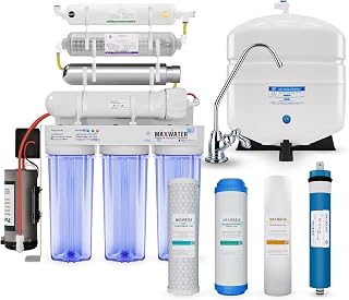Max Water 9 Stage 50 GPD (Gallon Per Day) RO (Reverse Osmosis) + U - V & pH Alkaline (3 in 1) Under Sink Water Filter System for Drinking