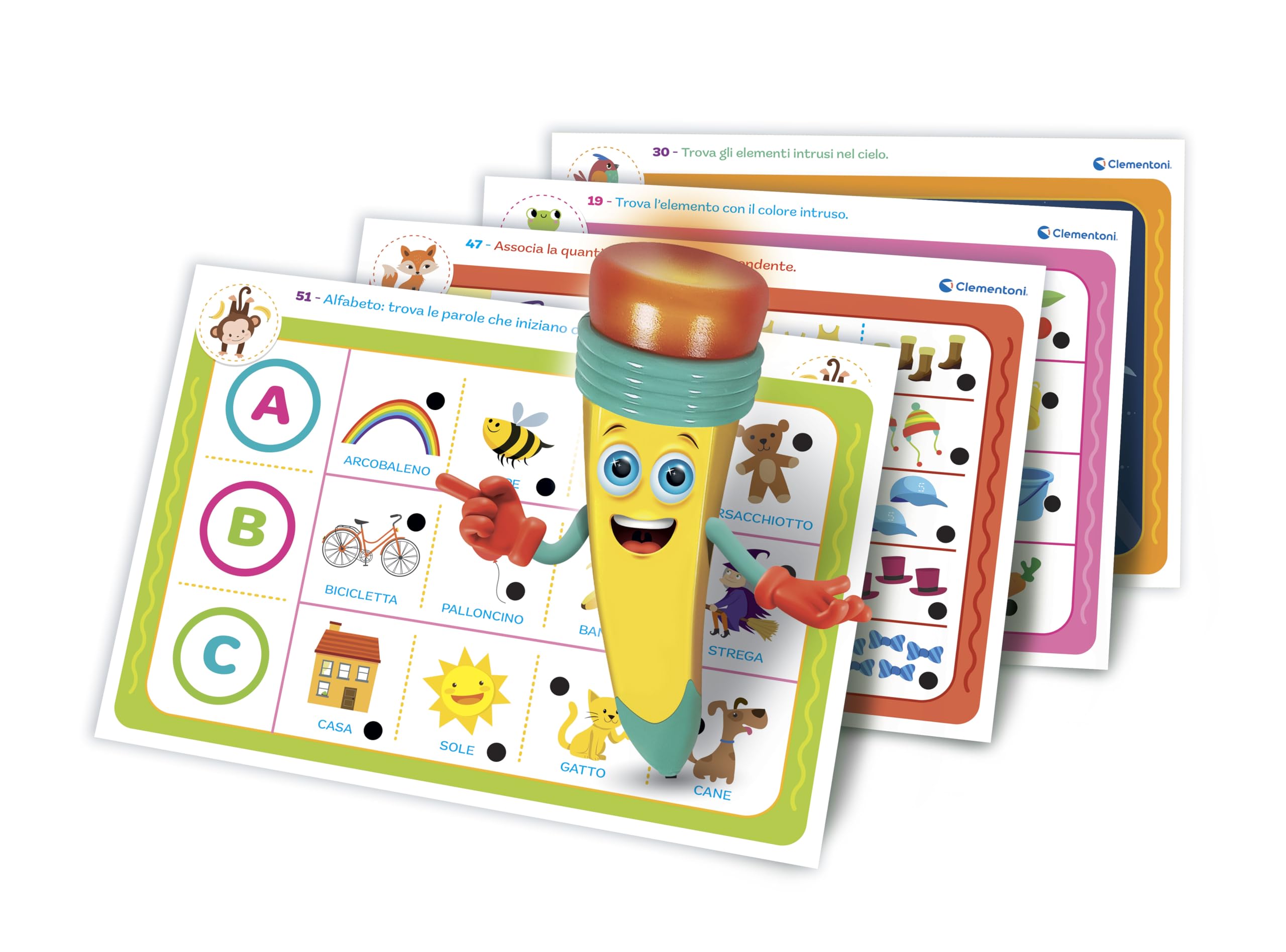Clementoni Sapientino – La Penna Parlante 1000 Quiz, Gioco Educativo con Penna Interattiva per Bambini 3-6 Anni, Schede per Imparare Lettere, Numeri e Parole, Made in Italy, Lingua Italiana, 16495