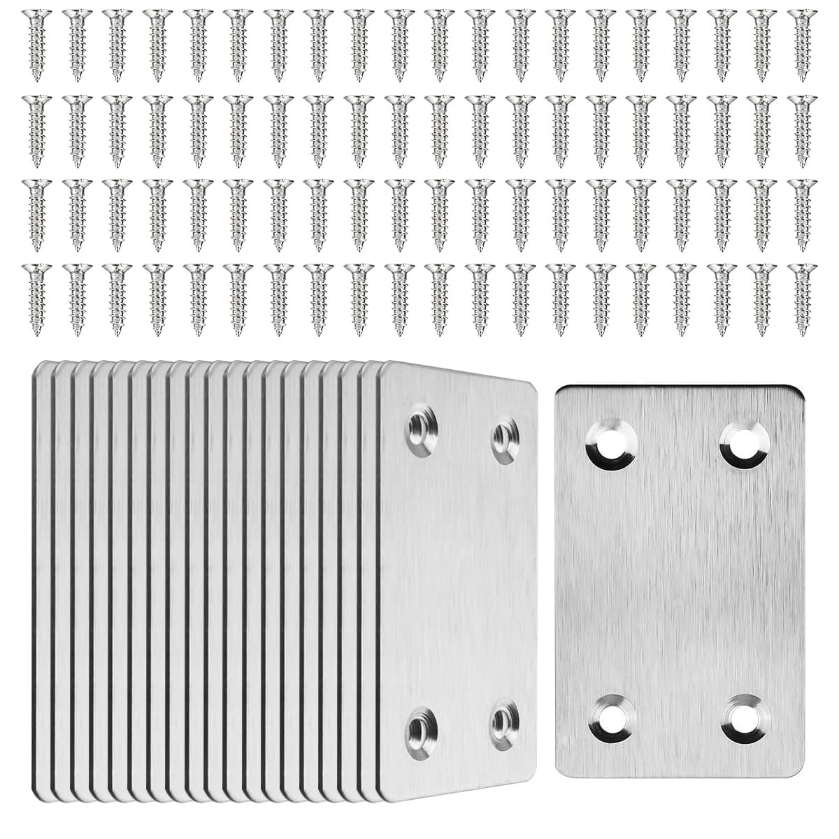 Serplex® 20Pcs Stainless Steel Metal Straight Brace Mending Plates 2.4x1.5 inch, 1.3mm Thick, Pre-Punched Flat Brackets with Screws for Cabinet, Shelf, Wooden Crafts, Repairs & DIY Projects, 2.4"x1.5"