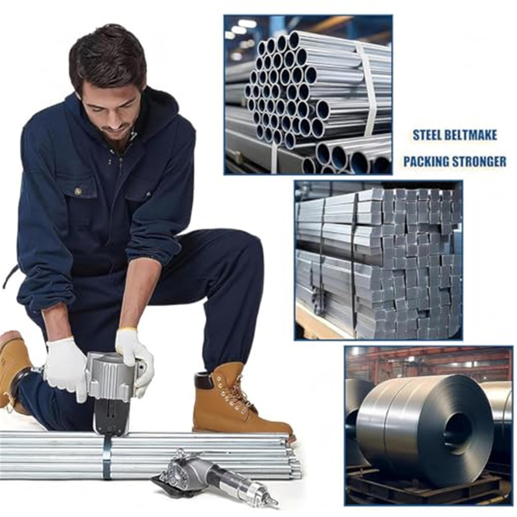 Set di utensili per reggiatura pneumatica in acciaio, tenditore e sigillante per reggette metalliche da 32 mm, imballaggi industriali