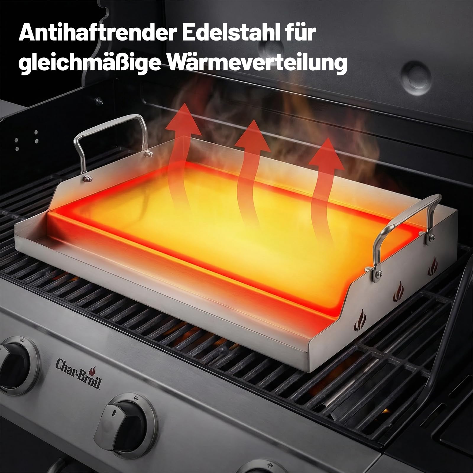 Griglia universale in acciaio inox per barbecue a gas Weber e carbone, piastre per barbecue a gas per hamburger, barbecue a gas e altro ancora, rettangolare, 46 x 32 cm, con manico rimovibile