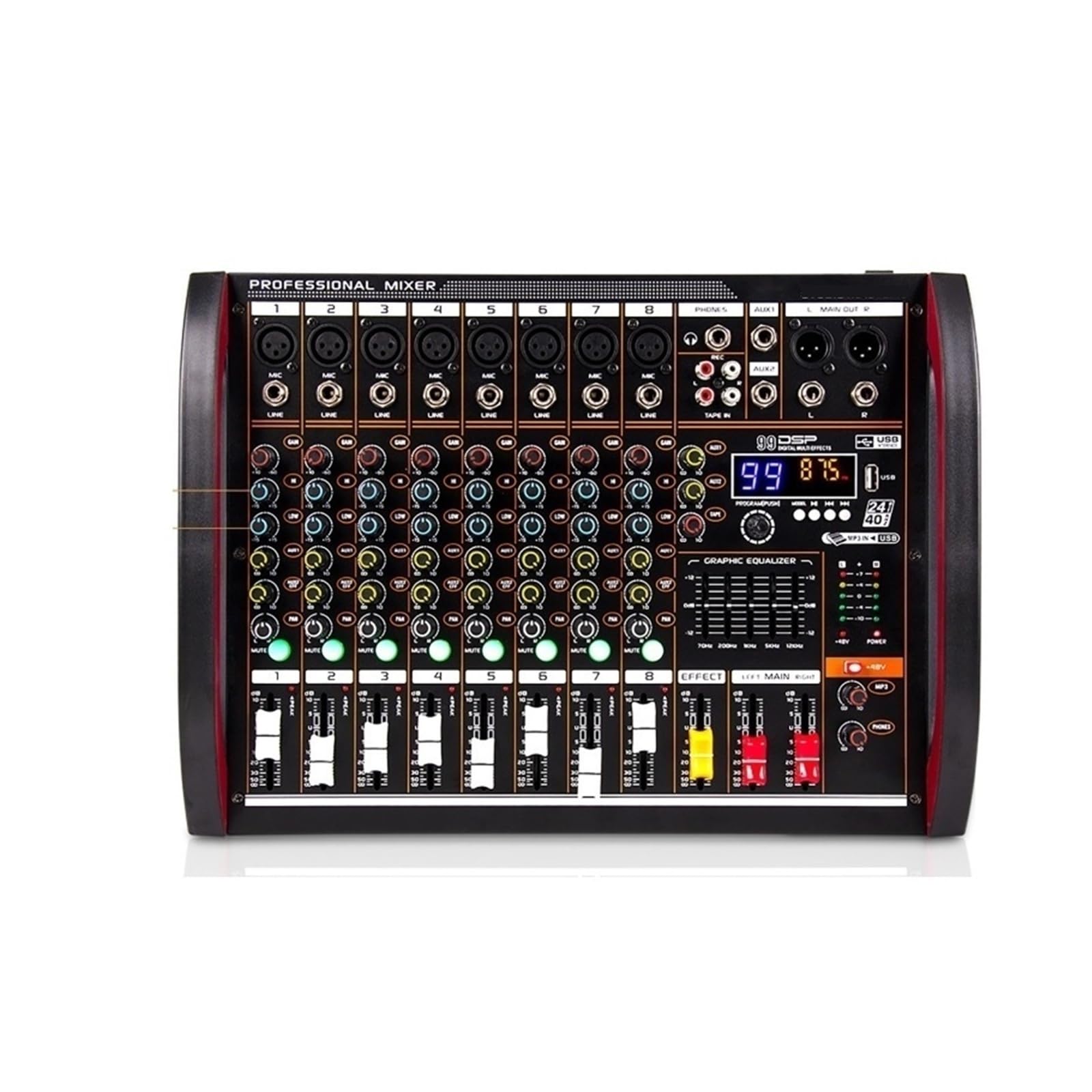Mezclador de audio, Consola mezcladora digital de 8 canales con alimentación por USB for computadora, transmisión en vivo, grabación, equipo DJ profesional