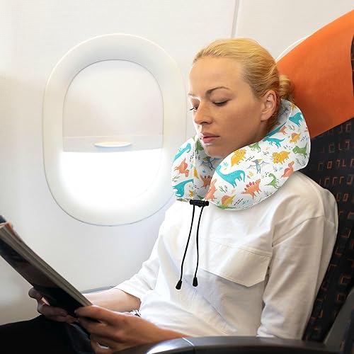 Miniatura 7 de Lindas almohadas de viaje para niños con diseño de dinosaurios, almohada de viaje de espuma viscoelástica para vuelos largos, avión coche y uso