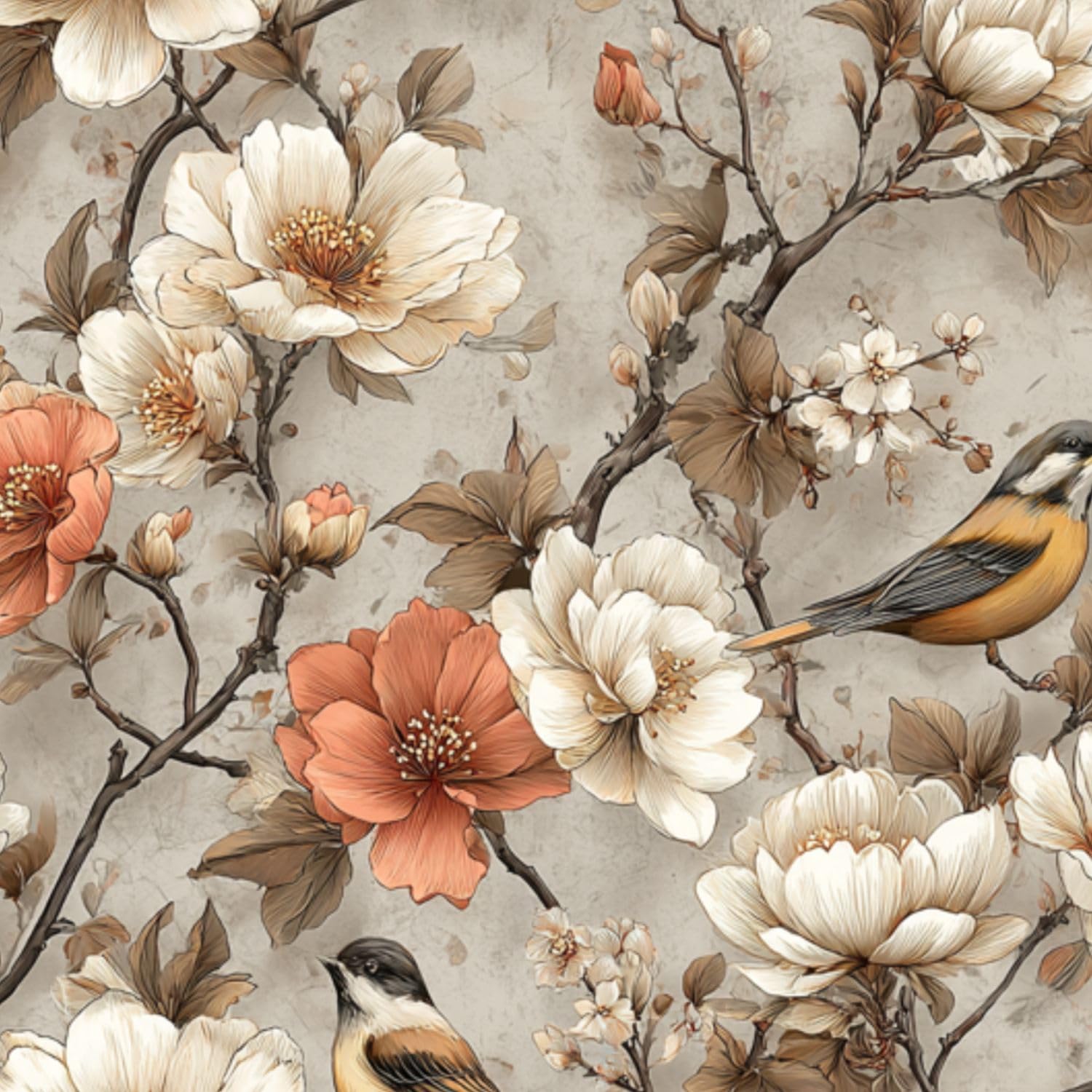 DERUINVAIO Self Adhesive Feature Removable Watercolor Botanical Heirloom Peel and Stick Vinyl Wallpaper Roll, Sticky Lining Paper for Bedroom, Living Room, Kitchen Walls