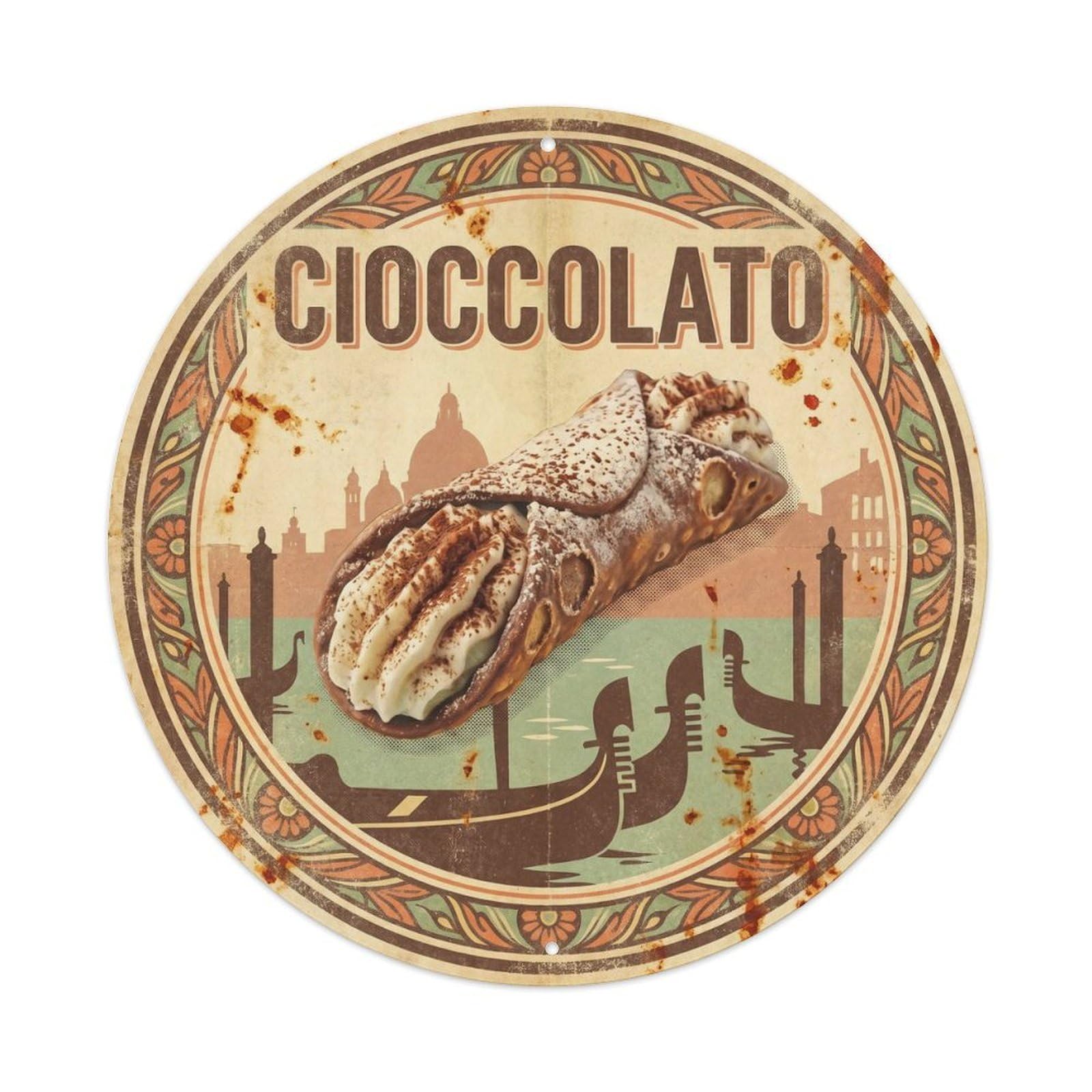 Italian Culture Cocoa Dessert Candy Shop Market Travel Metal Tin Sign