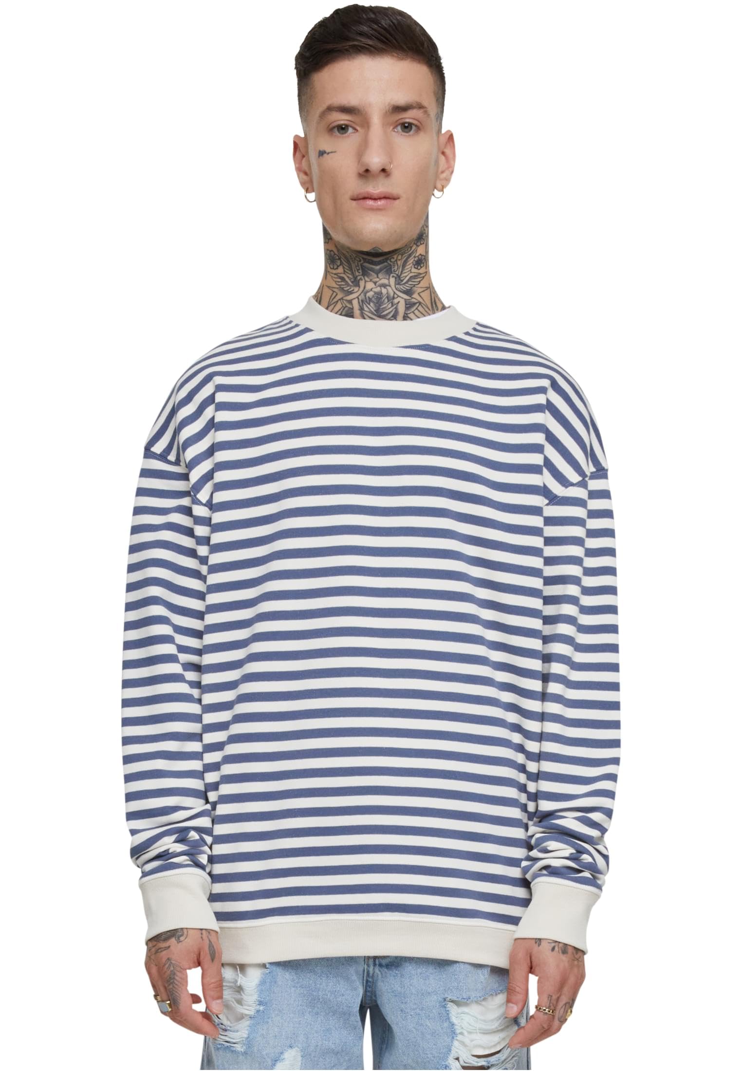 Urban Classics Mens Tb6411-striped Crewneck Sweatshirt, Whitesand/Vintageblue, XXL UK