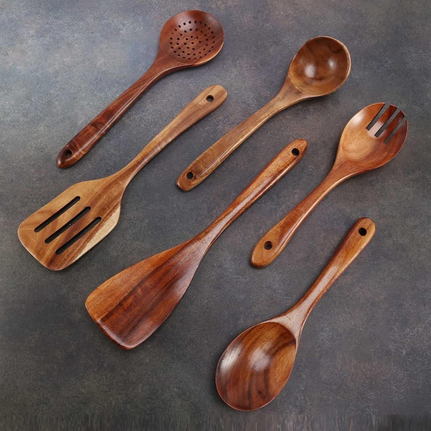 Küchenutensilien-Set, Kochutensilien-Set Aus Holz for Die Küche, Antihaftbeschichtet, Kochgeschirr, Spatel, Gabel, 6-teilig