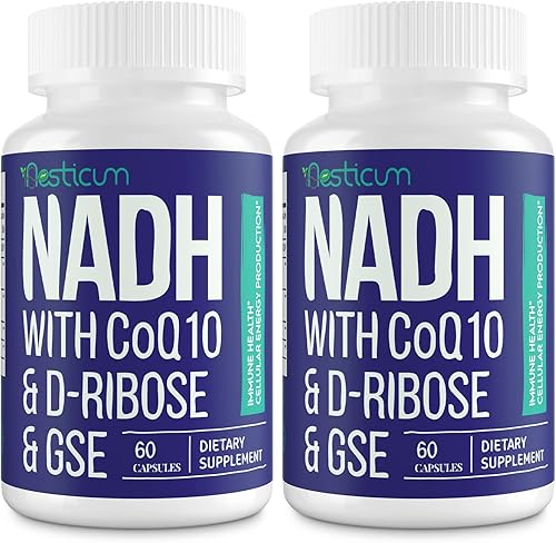 Aesticum NADH 50 mg CoQ10 200 mg suplemento de D-Ribosa de 150 mg suplementos de NAD para la salud inmunológica energía celular reducción de