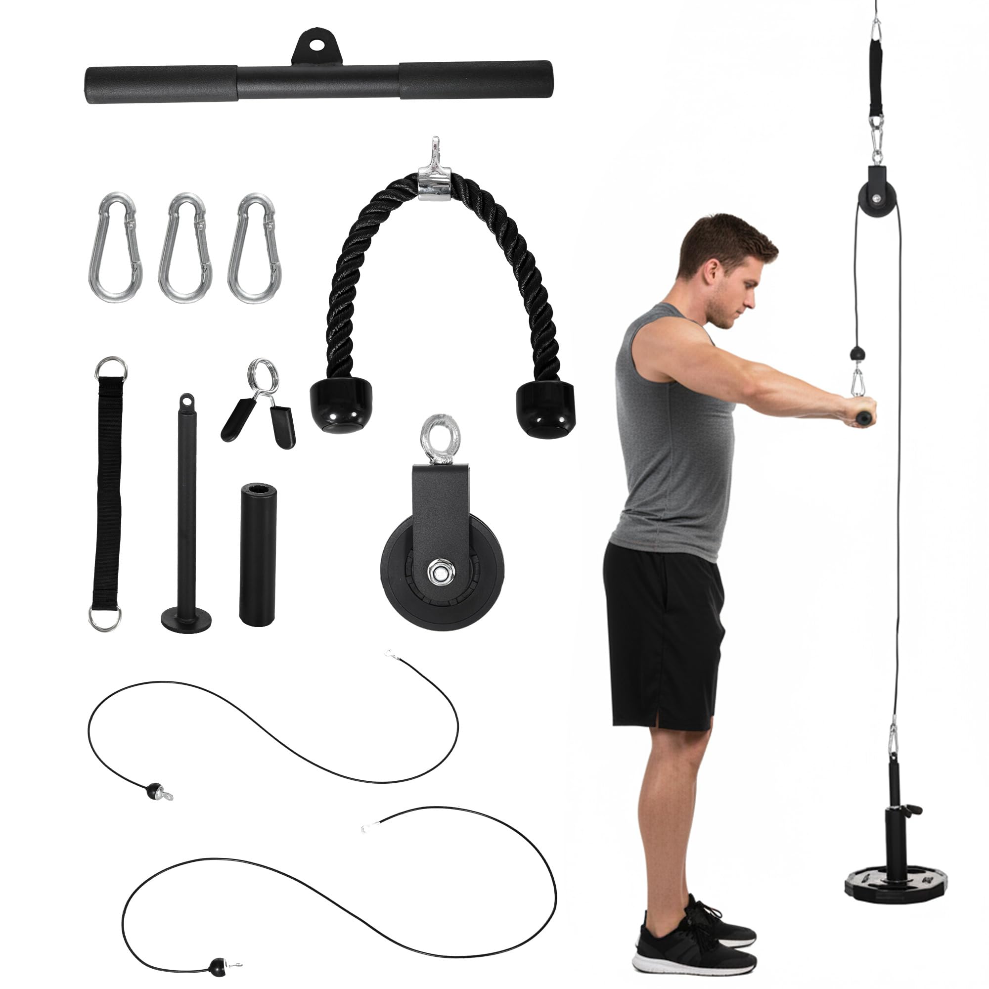 SPORTNOW Poleas Gimnasio para Casa Sistema de Polea de Cable de Peso | para Gimnasio, Tracción LAT, Rizo de Bíceps, Tríceps, Entrenamiento de Brazo, Hombros y Espalda