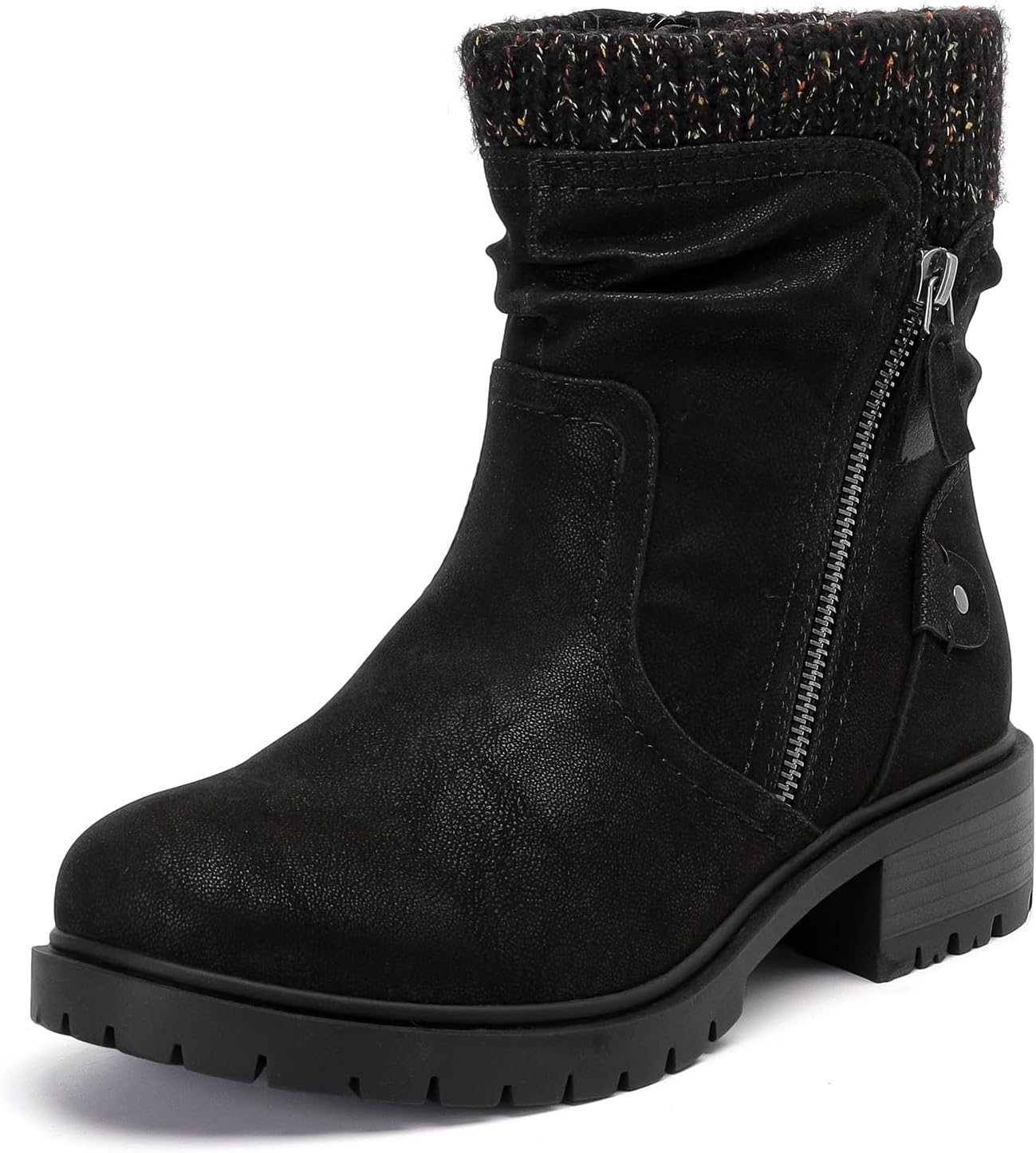 Luoika Women's Wide Width Ankle Boots - Low Heel Side Zipper Slouchy Mid Calf Boots Short Booties.