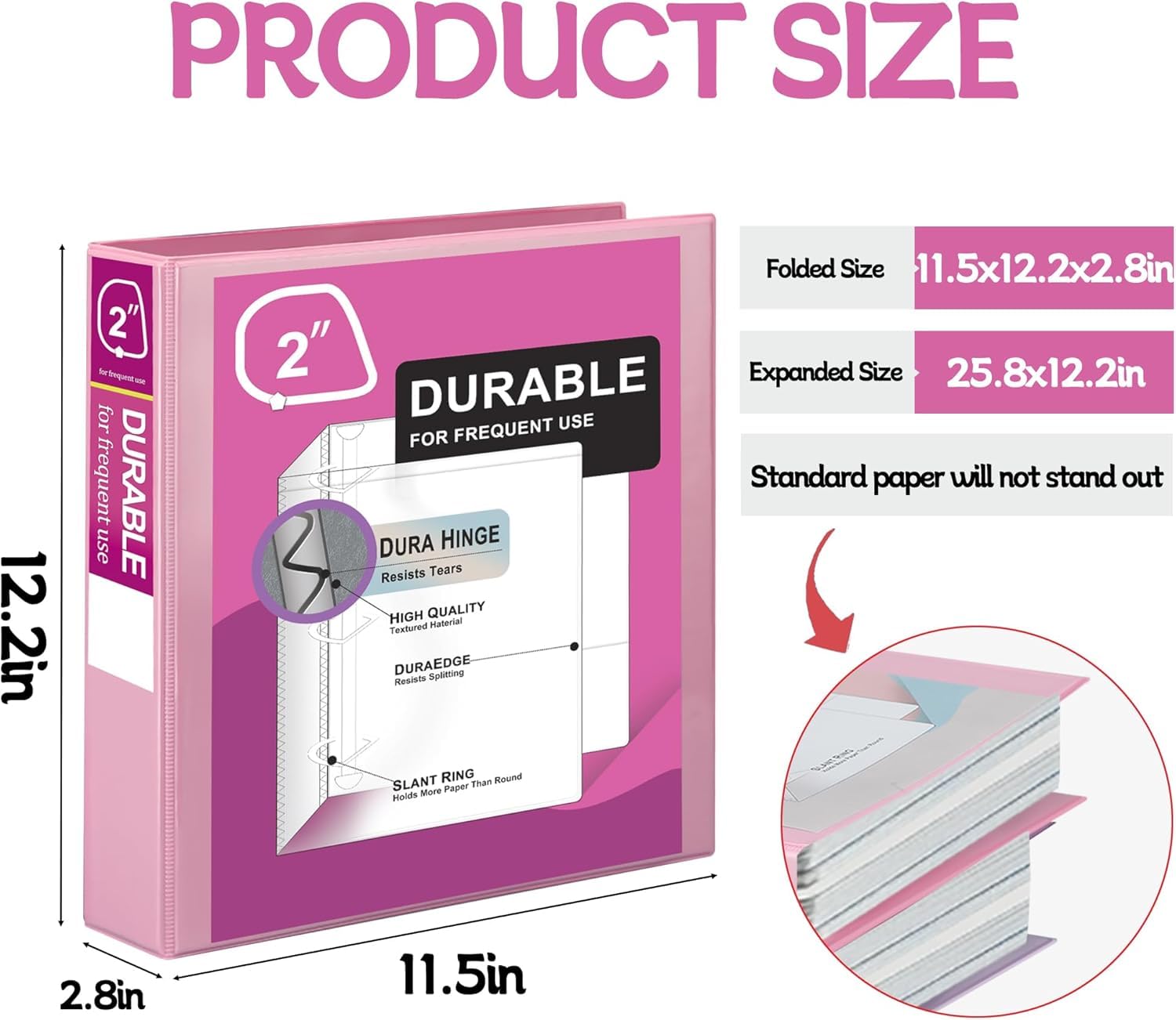Zzrywuty Classeur durable à 3 anneaux, 5,1 cm, lot de 4 classeurs économiques, chacun peut contenir 400 pages, anneaux en D pour bureau, école, maison (rose)