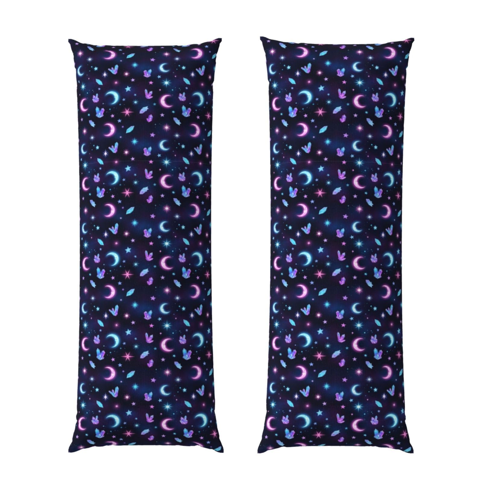 Body Pillowcase 20x60 Trippy Purple Goth Moon Crystals Black Sky, Cozy Plush Velvet Pillow Cover with Hidden Zipper, Soft Cushion Case for Bedroom Sofa Home Decor