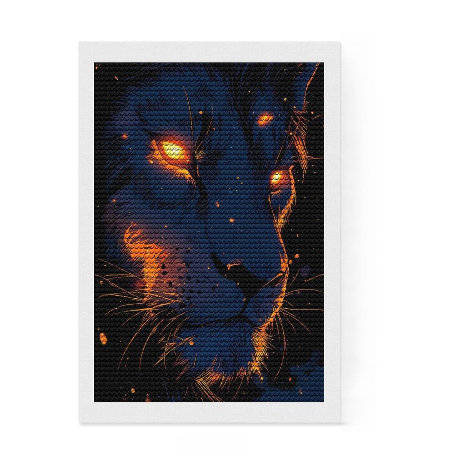 Junmoney Fiery Lion Portrait Diamond Painting Set 8"x12", Stress Relief Craft, Finish and Display, Boho Decor, for Women, Sparkling Round Gems