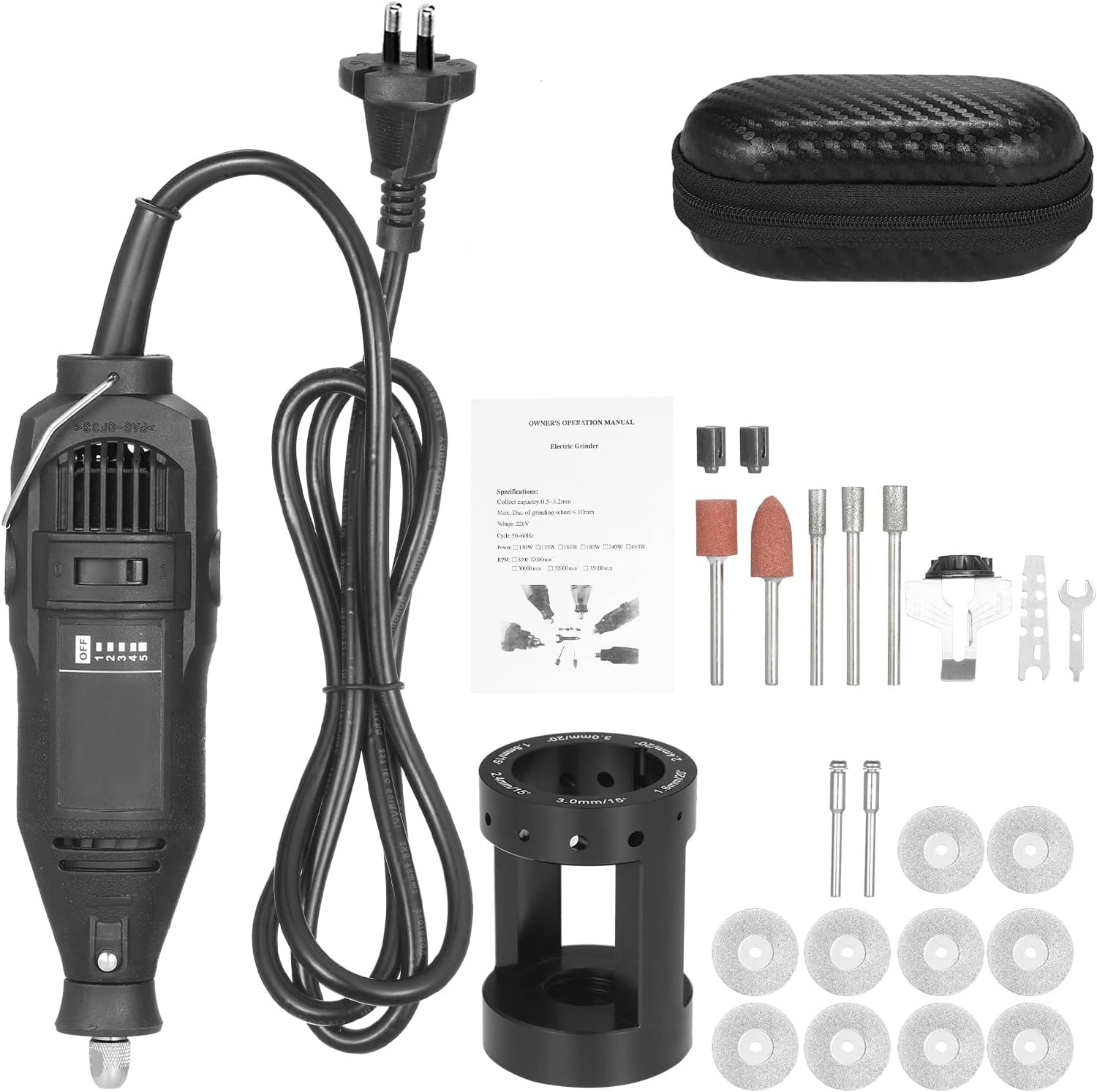 Handheld Chainsaw Sharpener Portable Chain Grinder Electric Saw Electric Grinding Tool Sharpener Set with Grinding Head + Angle Irovami + Tungsten Electrode Sharpener 220V EU Plug