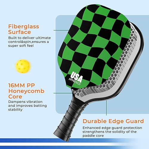 Miniatura 3 de Juego de 2 palas de pickleball aprobadas por USAPA, 4 palas de pickleball, 4 bolas y 1 bolsa de transporte, juego de pickleball estético para