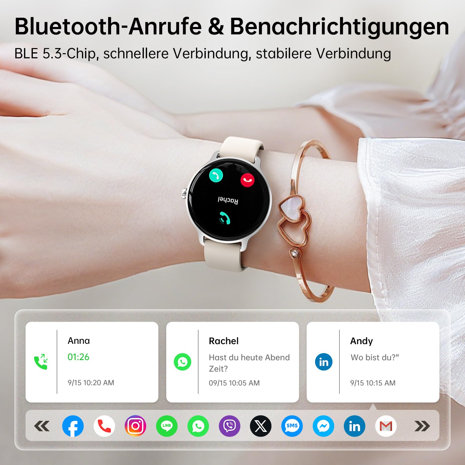Smartwatch Damen Herren Rund, 1.27" AMOLED Smart Watch mit Telefonfunktion, Fitnessuhr Damen mit Pulsuhr Schlafmonitor Schrittzähler, 120+ Sportmodi, IP68 Wasserdicht Sportuhr für Samsung iOS Android