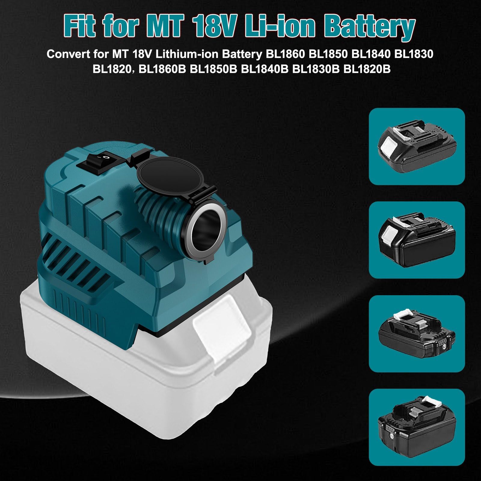 Adaptador de encendedor de cigarrillos, convertidor reductor de 18 V a 12 V para Makita LXT BL1815, BL1815B, BL1820, BL1820B, BL1830, BL1830B, BL1840, BL1840B, BL1850