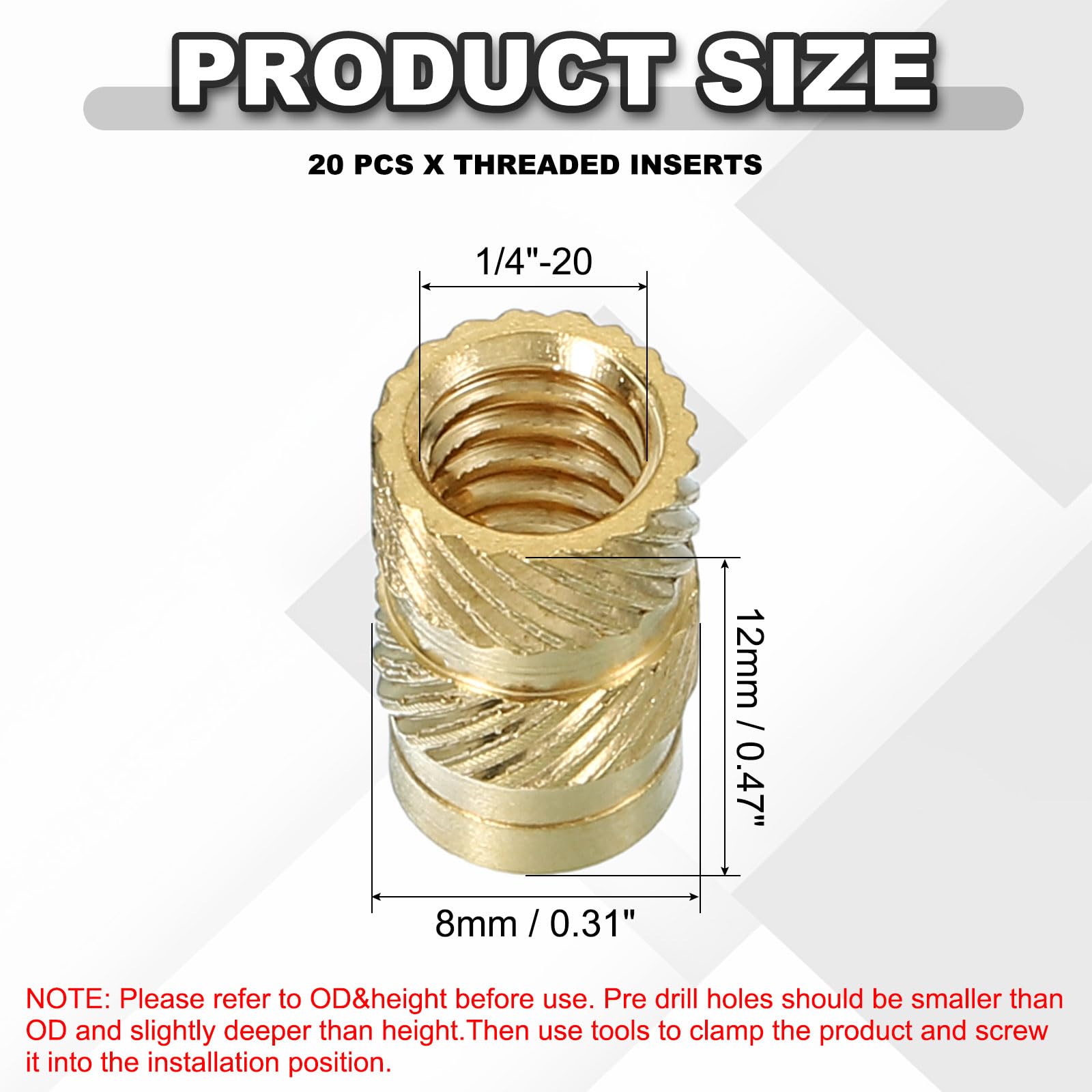 PATIKIL Threaded Inserts 1/4"-20x12x8mm - Image 2