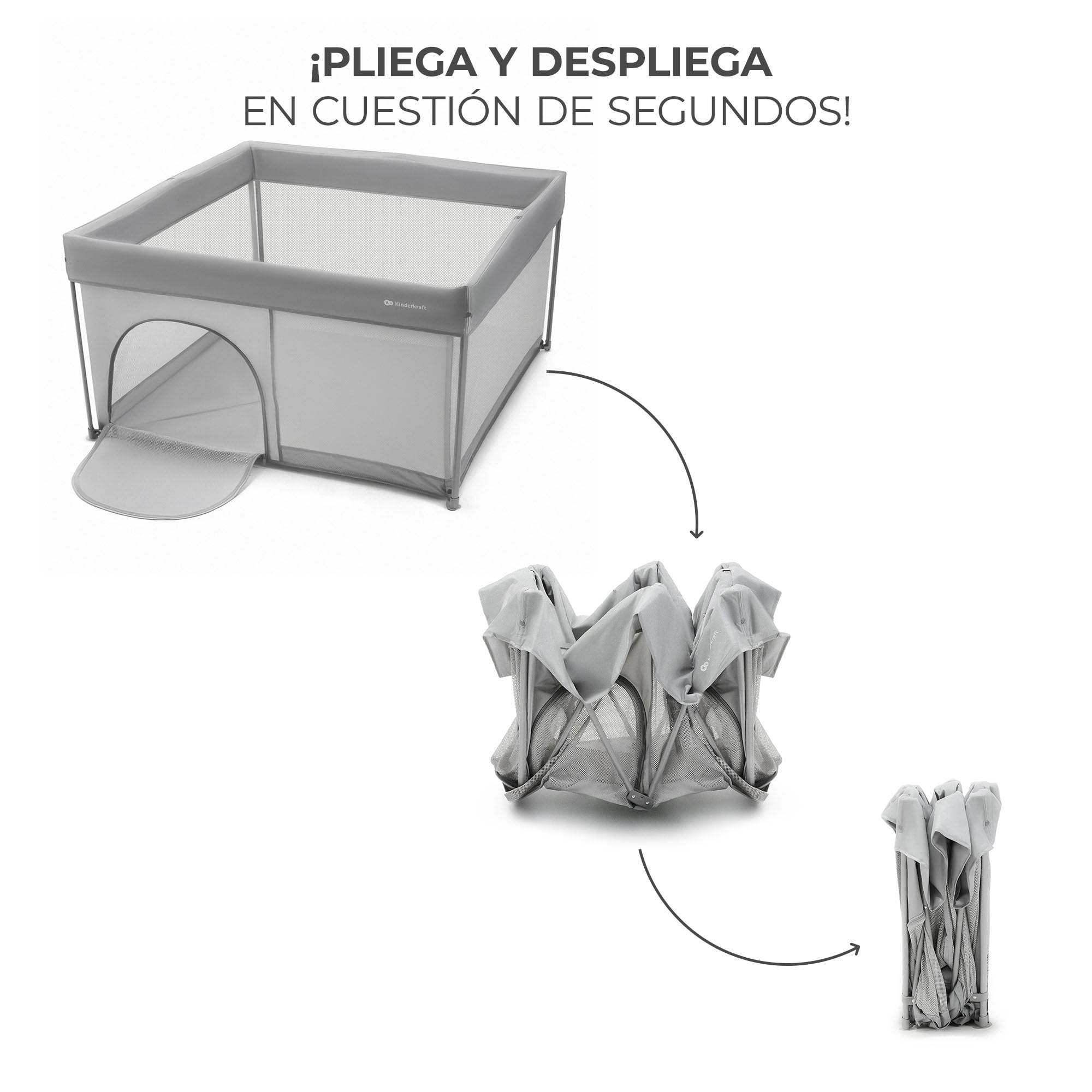 Kinderkraft ZIKI Parque Infantil, Resistente y Seguro para Bebés y Niños Hasta 4 Años, Centro de Actividades, Plegable Rápidamente, Incluye Bolsa de Transporte, Lados de Malla Transpirable, Gris