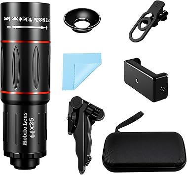 64X HD Telephoto Lens for iPhone & Android Phones, Universal Clip-on Design, Eyepiece & Carrying Case Included - Perfect for Wildlife Watching, Sports Shooting & Travel Photography