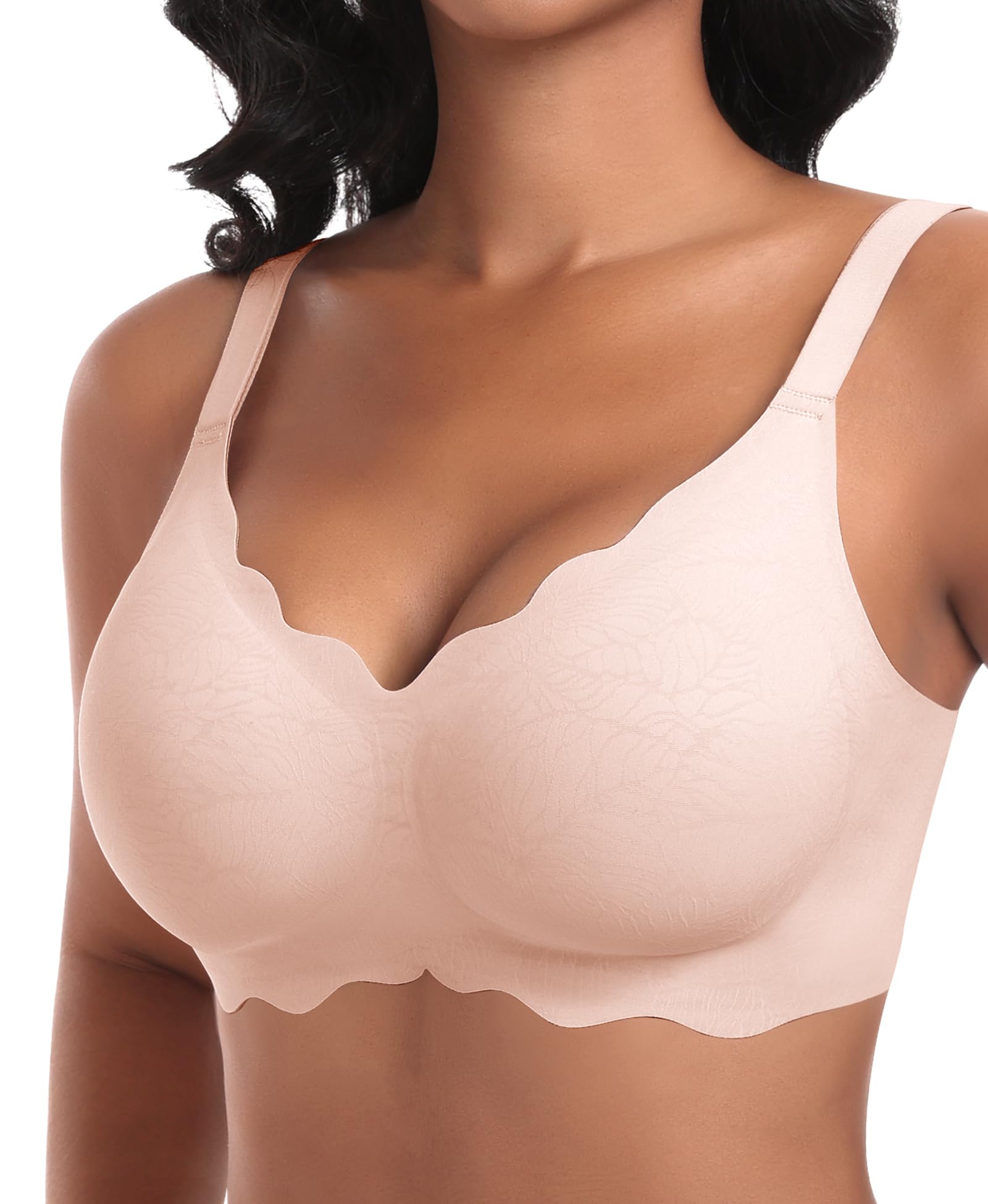 Ganado Damen Nahtloser BH Ohne Bügel Tiefem V-Ausschnitt gewellte Ränder Bequemer BH Bralette Soft BHS Bügellos Bustier Bra