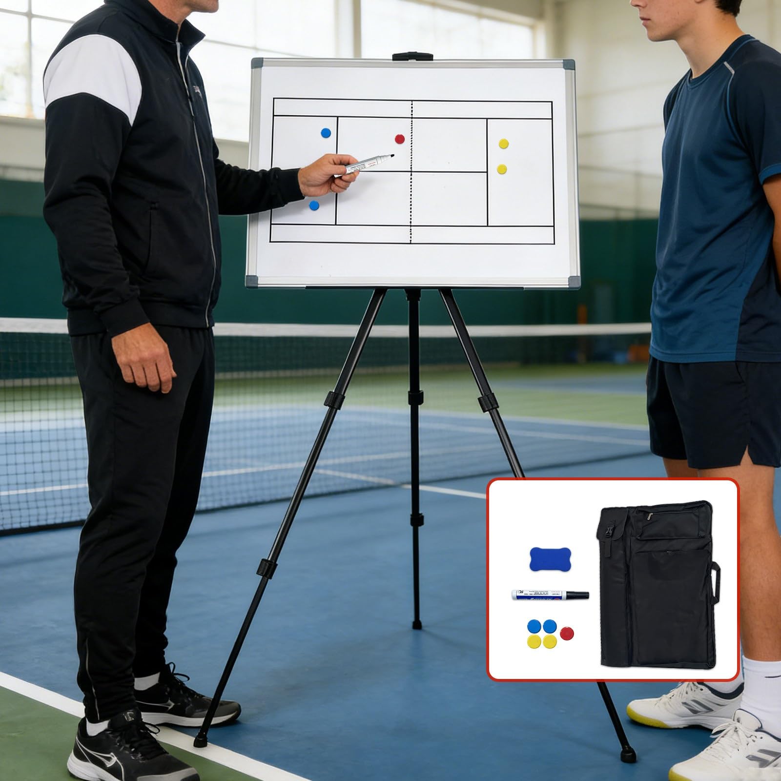 Lavagna per Allenamento di Tennis, Lavagna Tattica Pallavolo Tennis, con Treppiede e Zaino, Facile da Installare e Trasportare, per una Guida Strategica