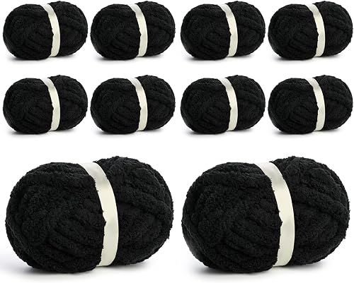 Chunky Jumbo Chenille Yarn #10 Black 10 Pack