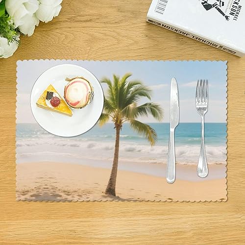 Miniatura 3 de Rectangular Placemats Set of 4, Heat Resistant Palm Trees Printed Kitchen Dining Table Mats