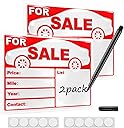 Professional For Sale Sign Car Kit – 2 Pack Laminated Waterproof & Fade-Resistant Signs for Vehicles, 13"×9" Reusable Car For Sale Signs for Vehicle Window, with Marker and 10 Glue Points Dots