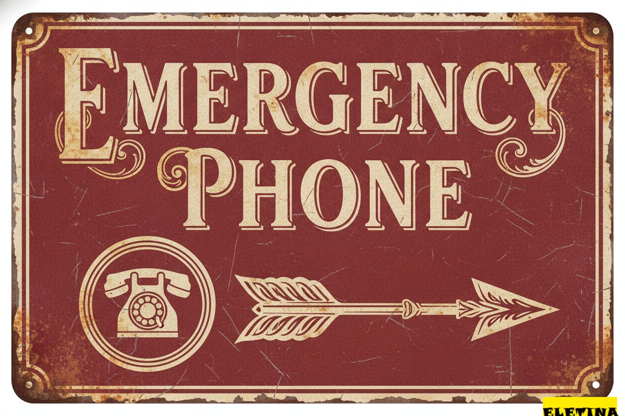 Emergency Phone Outdoor Metal Tin Sign UV Protected Rust Free Fade Resistant Home Kitchen Bar Coffee Shop 8x12in