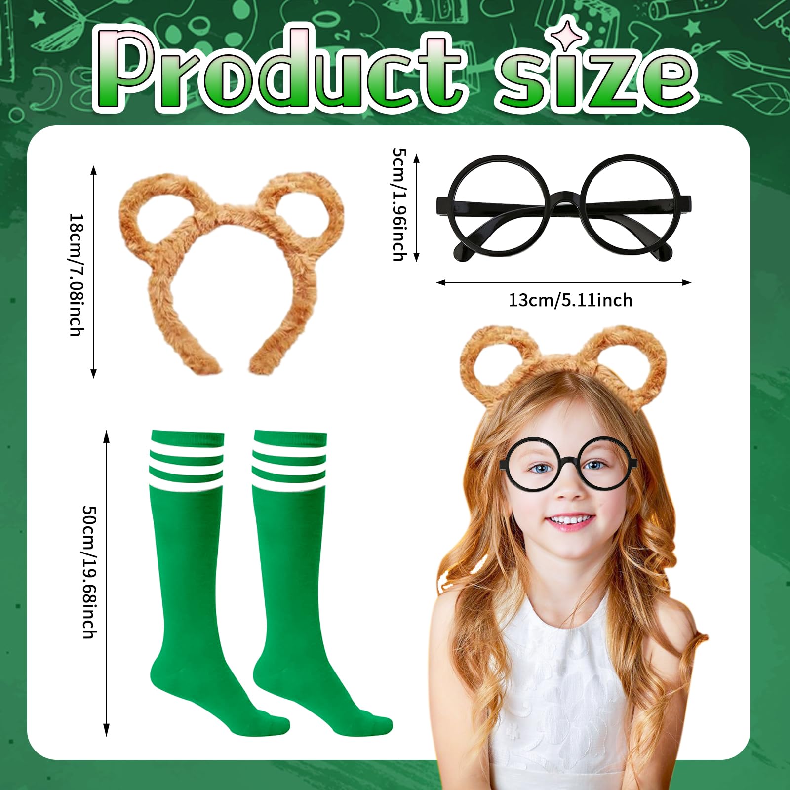 4Pcs Chipmunks Costumes Set including Chipmunk Headband Glasses T-shirt Soccer Socks - Image 2
