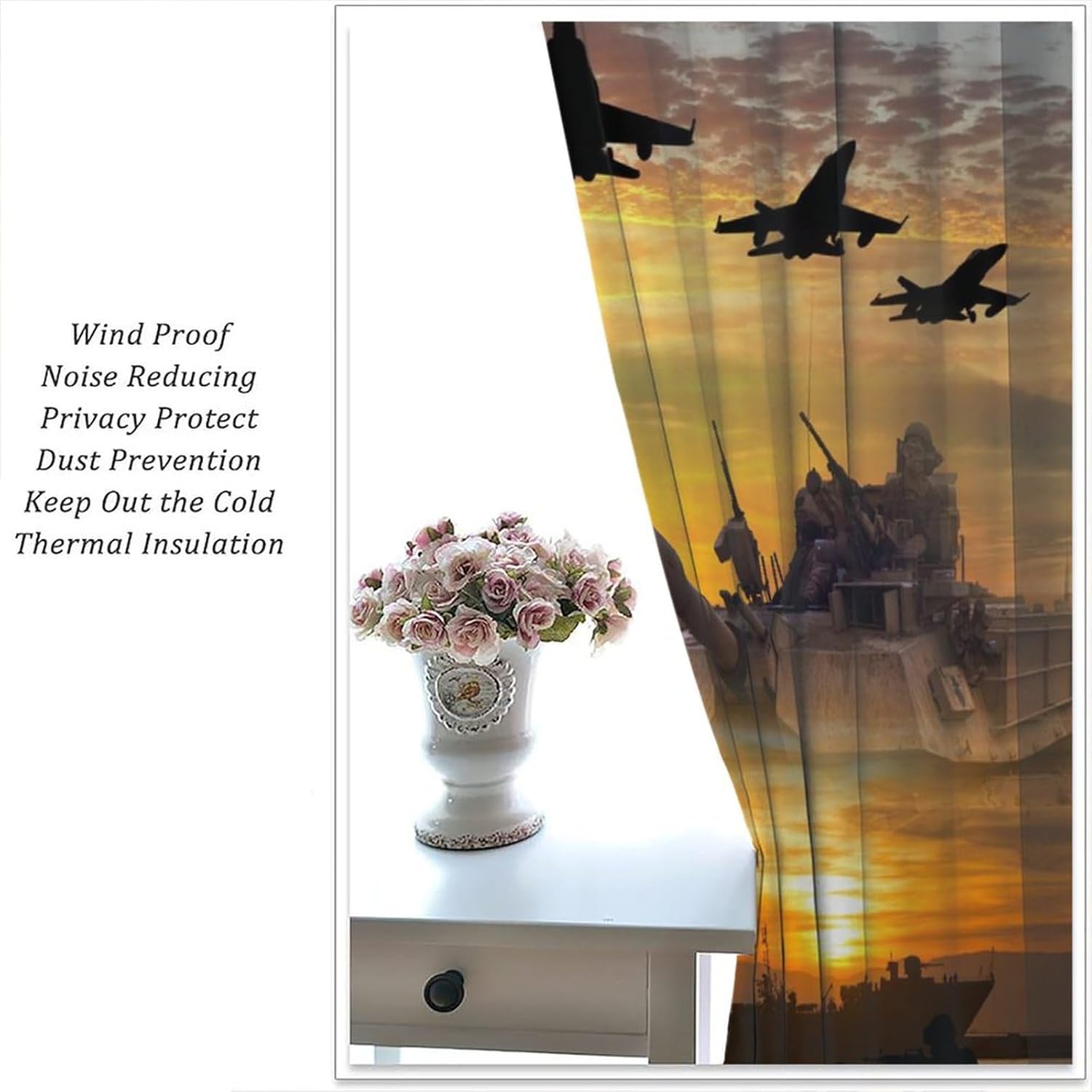 Brebasf Cool American Soldier Theme Blackout Curtains for Bedroom,Rustic Teen Room Decor Fighter Aircraft Print Room Darkening Window Curtains with Rod Pocket - 2 Panels 45" L x 21" W