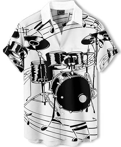 Musical Notes Print Button Down Shirt, Funny Tops, Beach Vacation