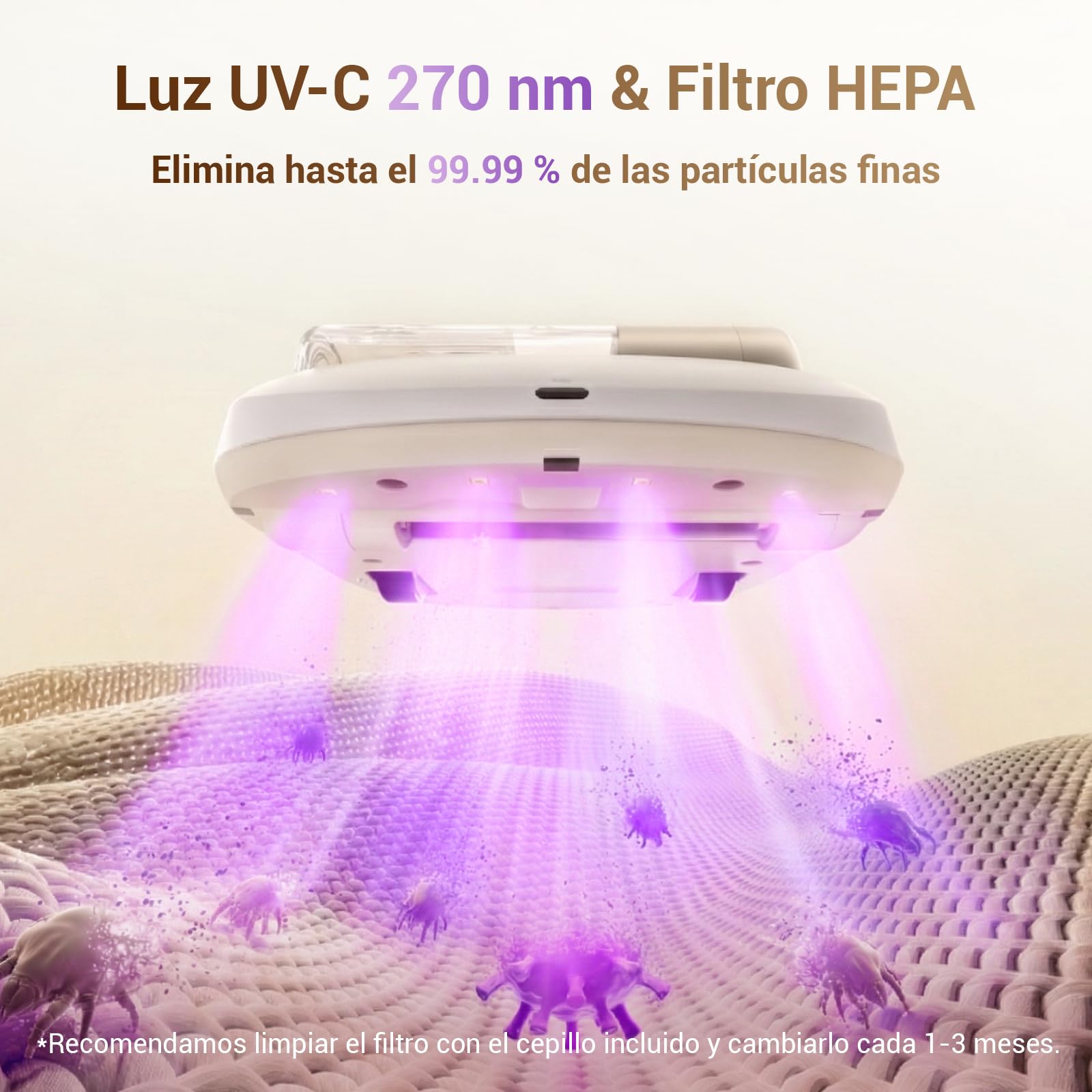 CREATULIZE X1 Robot Aspirador de Cama, Aspiradora Antiacaros para Colchones | Navegación Inteligente, Succión 14AW, Luz UV-C, Filtro HEPA, Aspirador sin Cable para Cama, Colchón, Sofá - Blanco