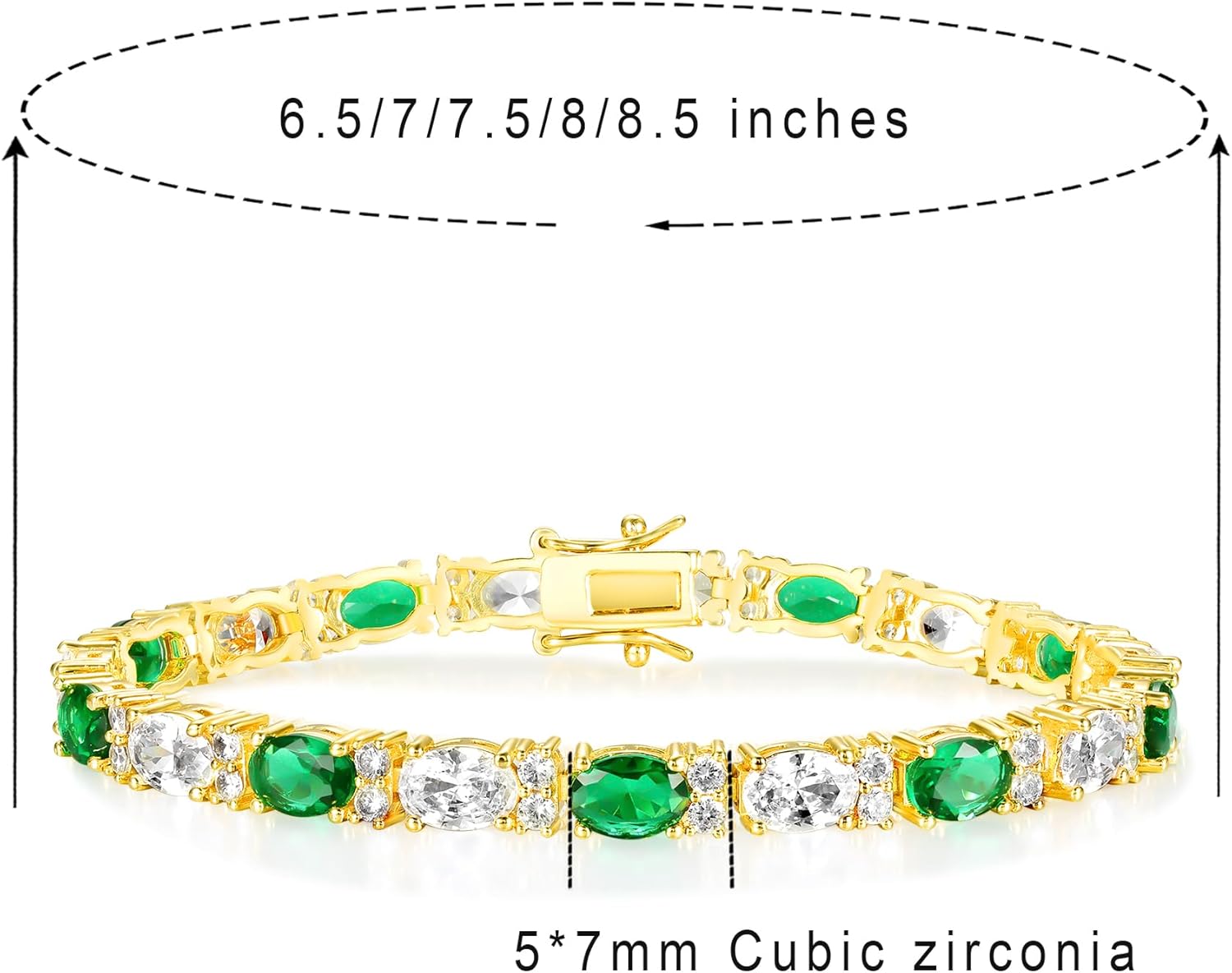 Gemsme 18K White Gold/Yellow Gold Plated Colorful Tennis Bracelet Oval/Round 3-6mm Cubic Zirconia Hypoallergenic Jewelry for Women Men 6.5-8