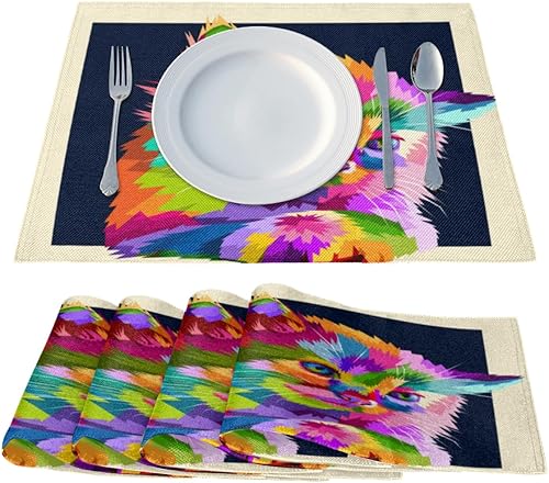 Miniatura 2 de Cat Adorable Pattern Placemats Set of 4 Table Mats Washable Placemat Waterproof Place Mats for Party Home Dining Table Decor 18x12 in