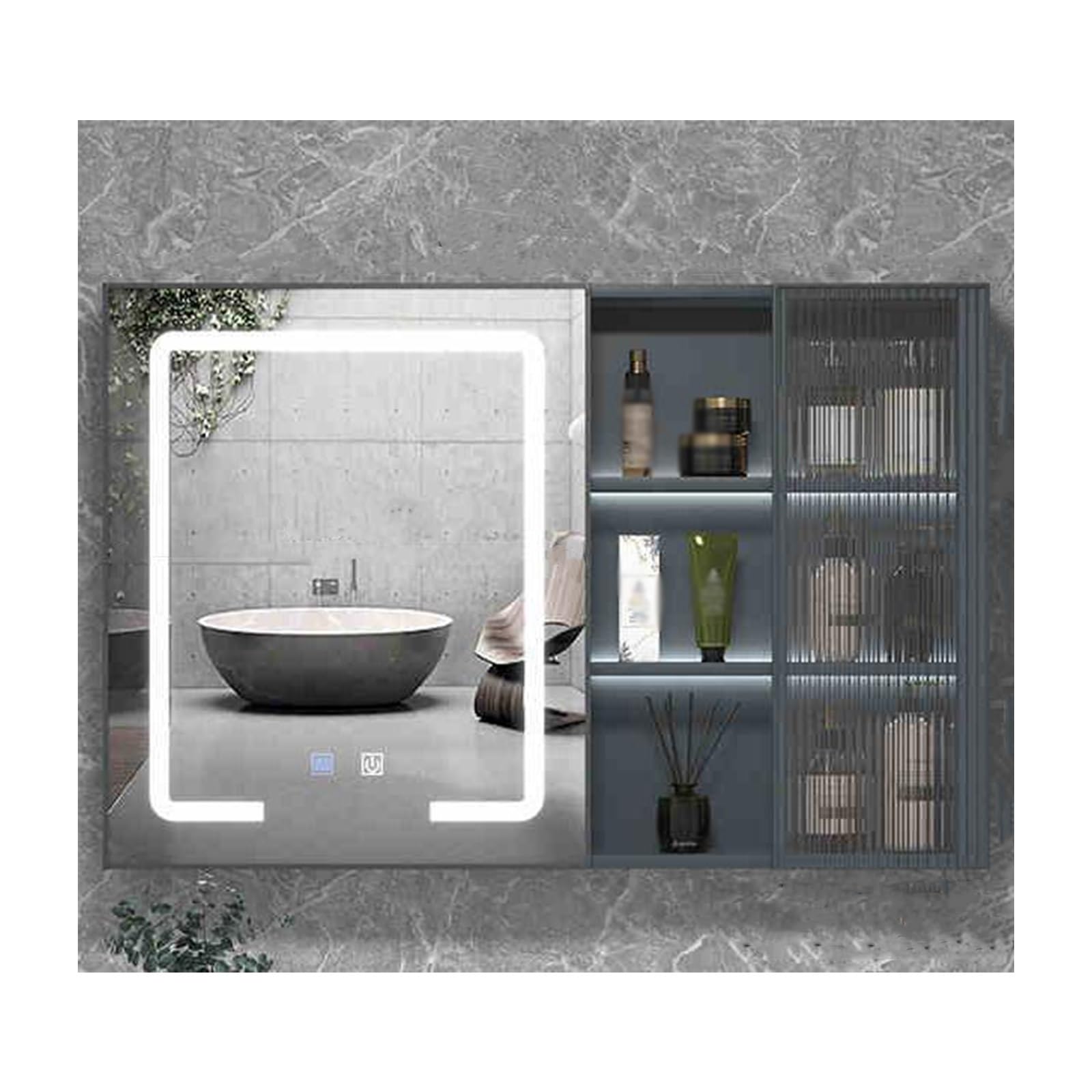 Armario de pared con espejo LED para baño con estantes ajustables y espejo (gris, 100 cm) - Elegante solución de almacenamiento para baños modernos