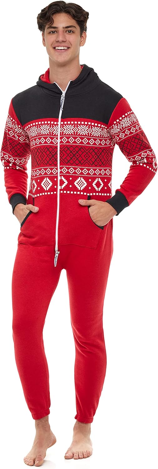 Skylinewears Adult Onesie One-Piece Pajama Jumpsuits Long Sleeve Playsuit with Hood, Non Footed Pajama for Men & Women