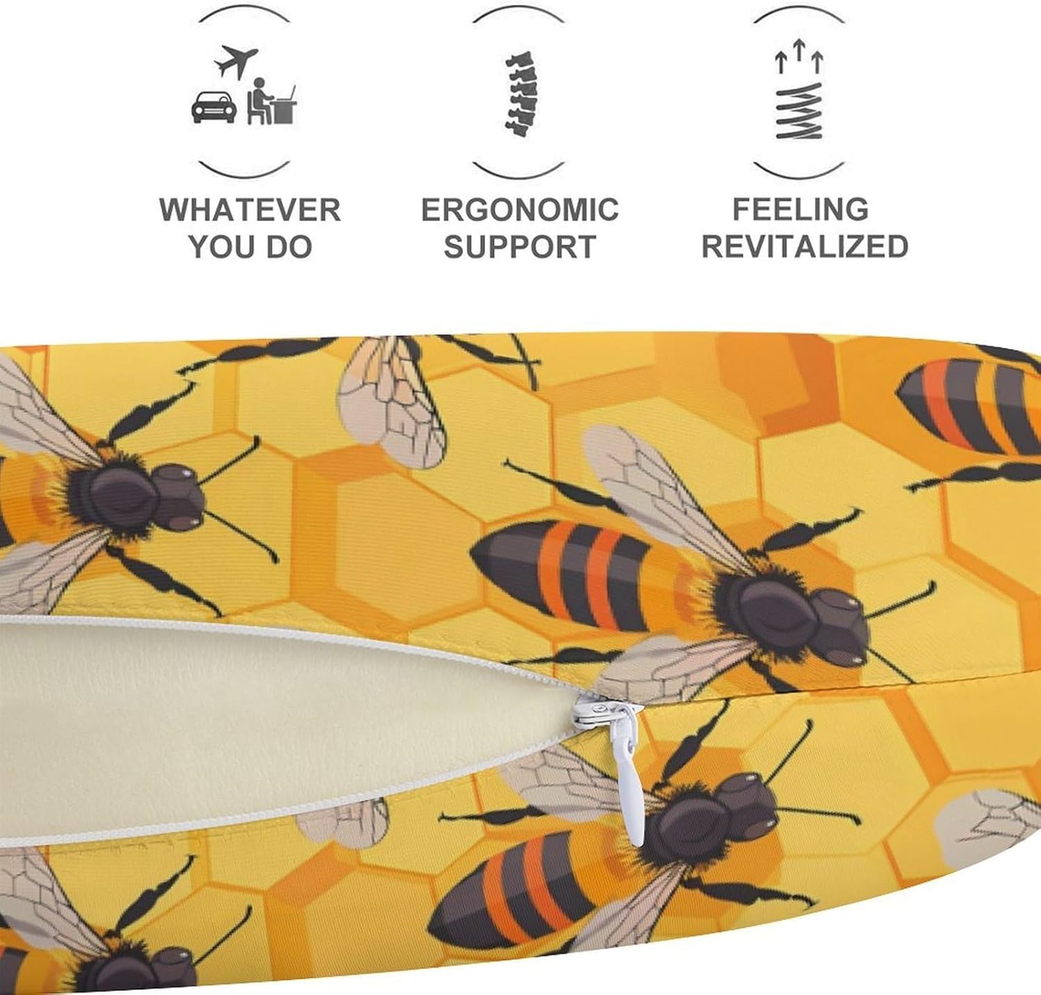 Bees Travel Pillow U Shape Neck Pillow Washable Pillowcase for Sleeping Chair