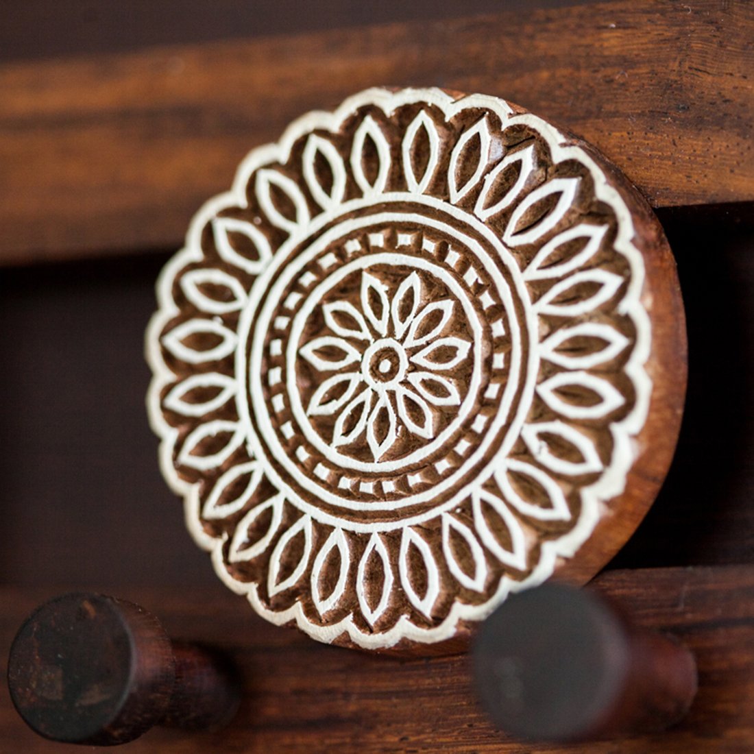 ExclusiveLane 'Floral' Sheesham Wooden Key Holder for Home Décor Stylish (4 Hooks, Hand-Crafted, Brown)| Key Hangers for Wall Key Holder Stand Key Stand for Wall Key Chain Holder 4