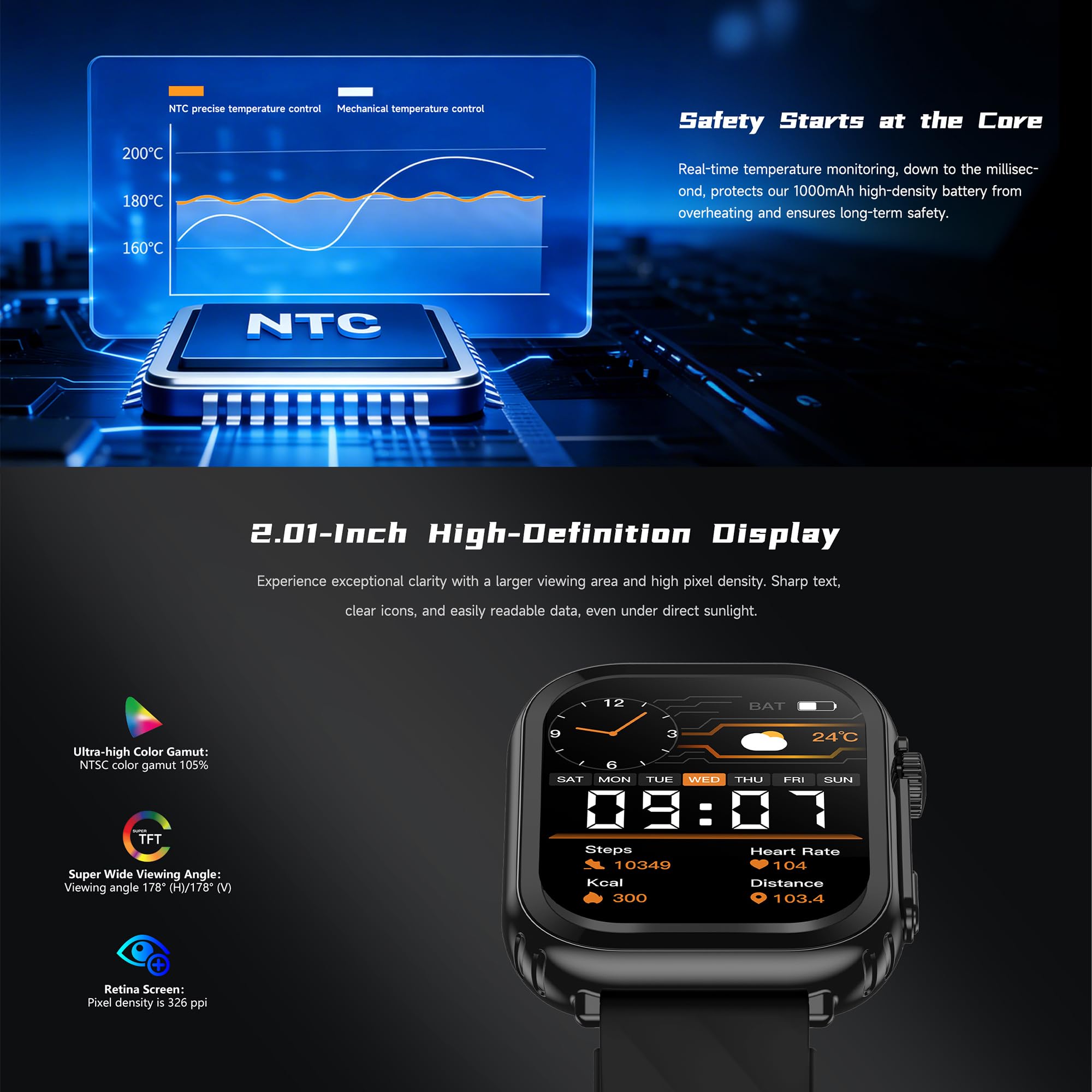 Reloj Inteligente Mujer con Llamadas, 2,01 Pulgada Smartwatch Hombre Deportivo con Podometro Pulsometro SpO2 Sueño Presion Arterial Actividad 1ATM Reloj Digital para iOS Android (Rosa)
