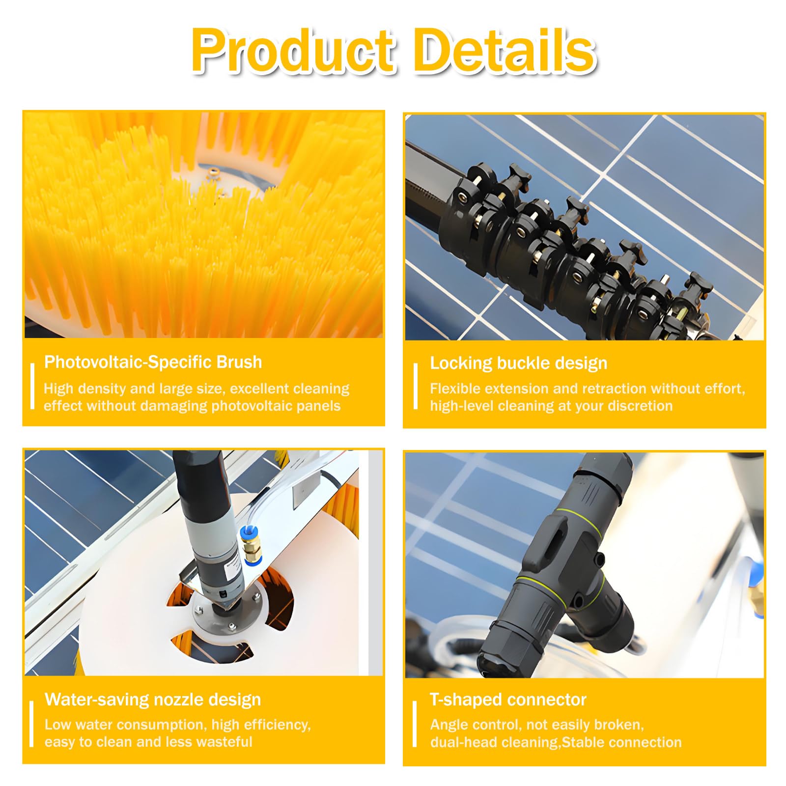 Cepillo eléctrico de Doble Cabezal para Limpieza de Paneles solares con cepillos giratorios de 70 cm de Ancho y diseño de Alta Velocidad con rotación contraria. 2M(6.5ft)-Mainspower
