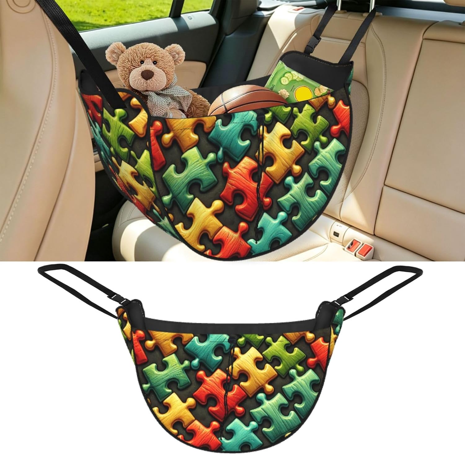 Augenstern Autism-Awareness-Colorful-Puzzle Car Backseat Organizer Bag For Road Trips