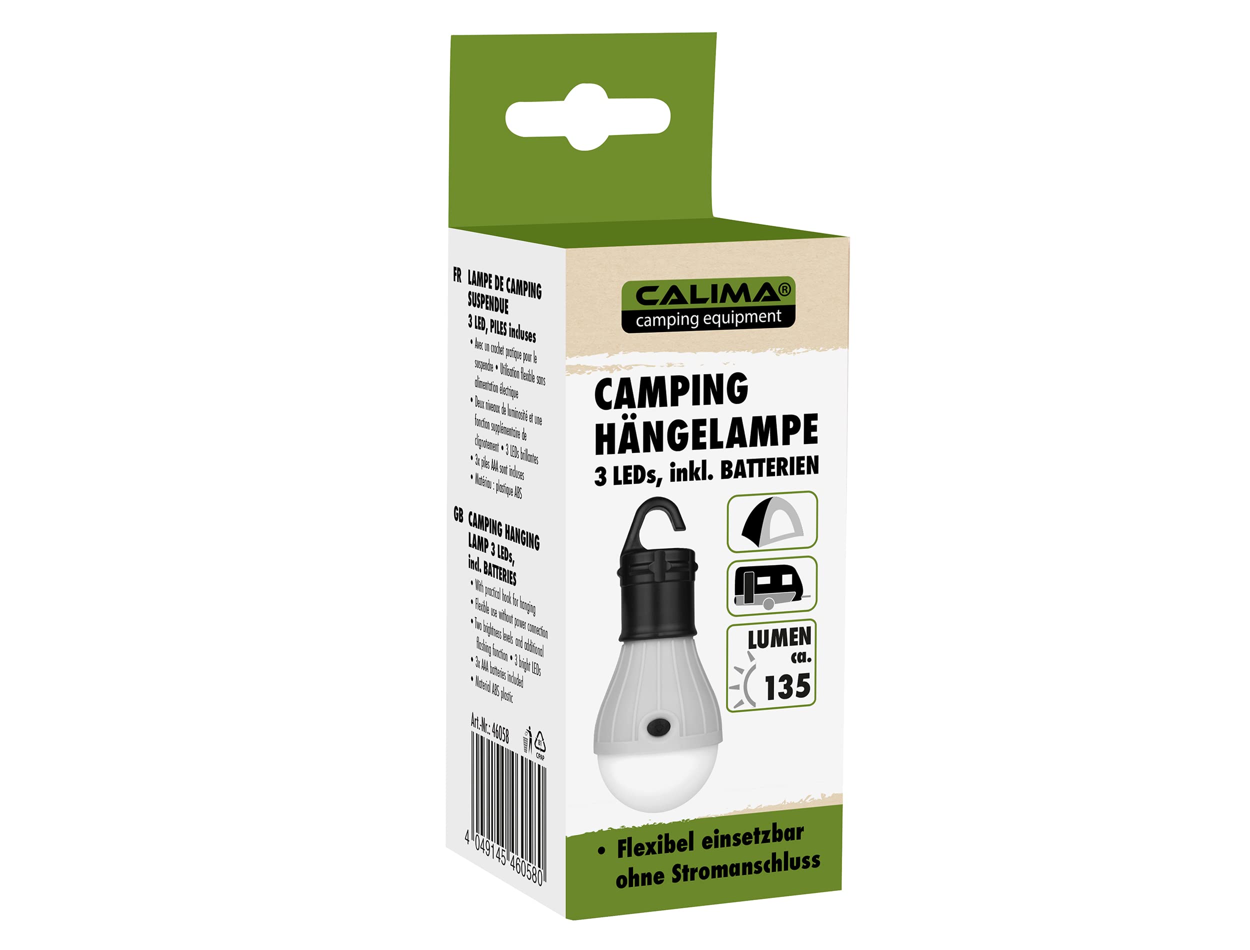 Luminaire Suspendu LED Calima Pour Camping - 3 LED - 2 Niveaux + Clignotant - Fonctionne Sur Piles (AAA Incluses) - 6
