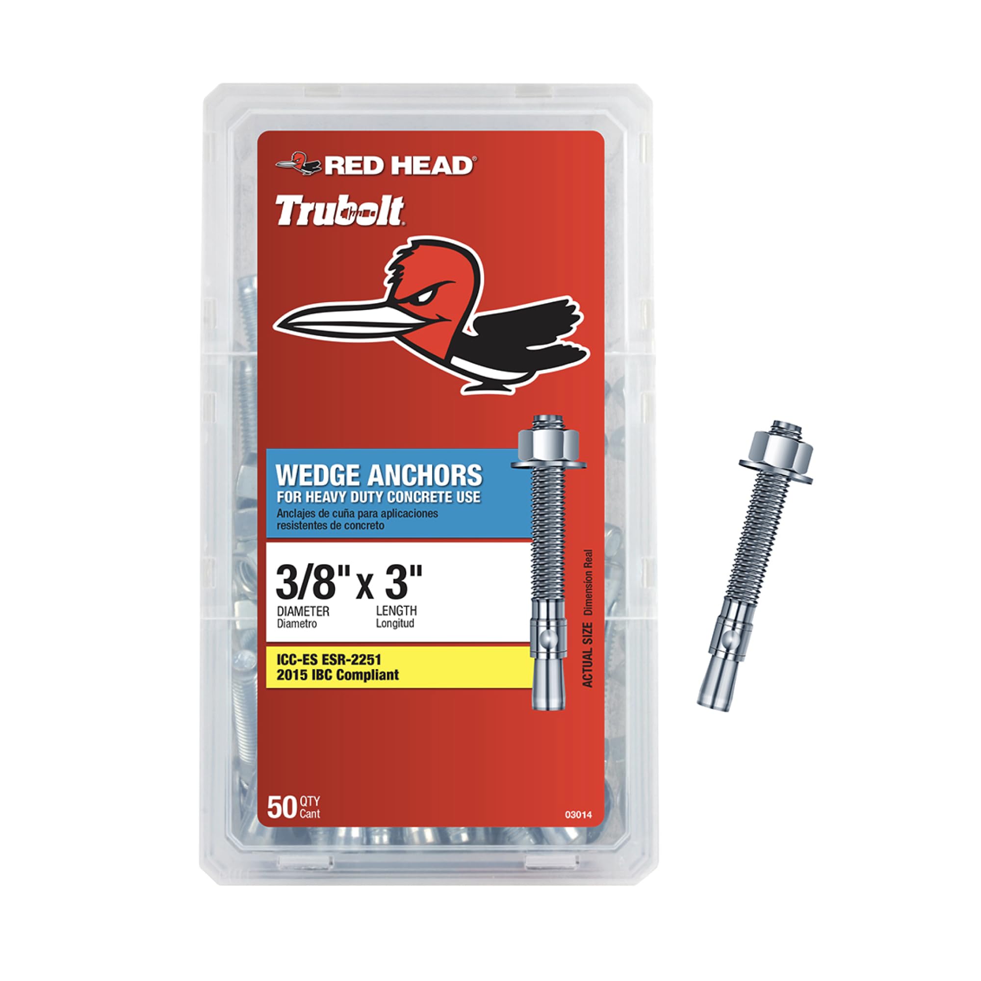 Testa Rossa 3/8 "x 3" Ancoraggio Cuneo 50CT
